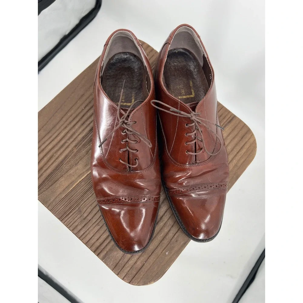 Stuart McGuire Brown Leather Cap-Toe Oxford Dress Shoes - Men's Size 10D